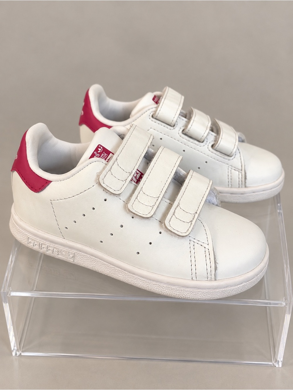 Adidas Stan Smith Toddler Sneakers White Pink Velcro Size 8K